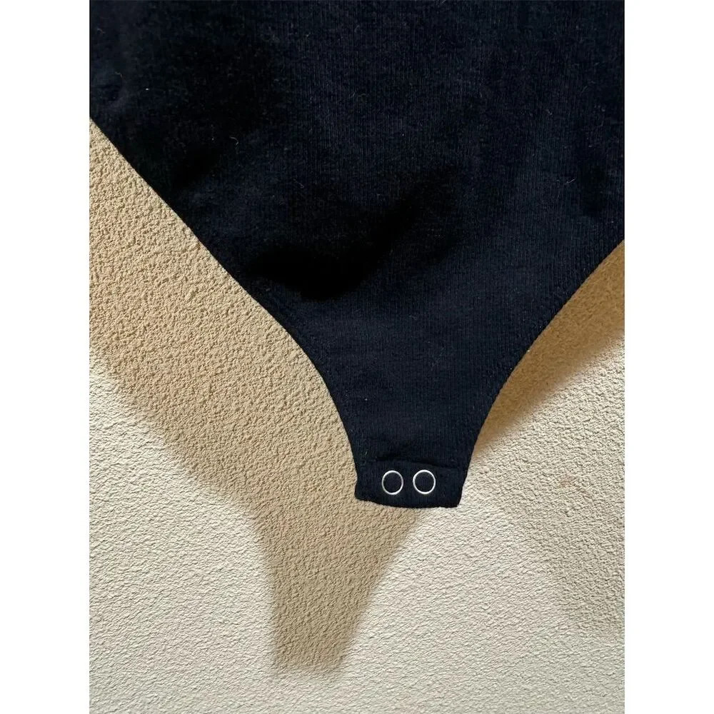 Good American Women's Black Sleeveless Bodysuit‎ Size 3 Mock Neck Snap Closure - Picture 5 of 5